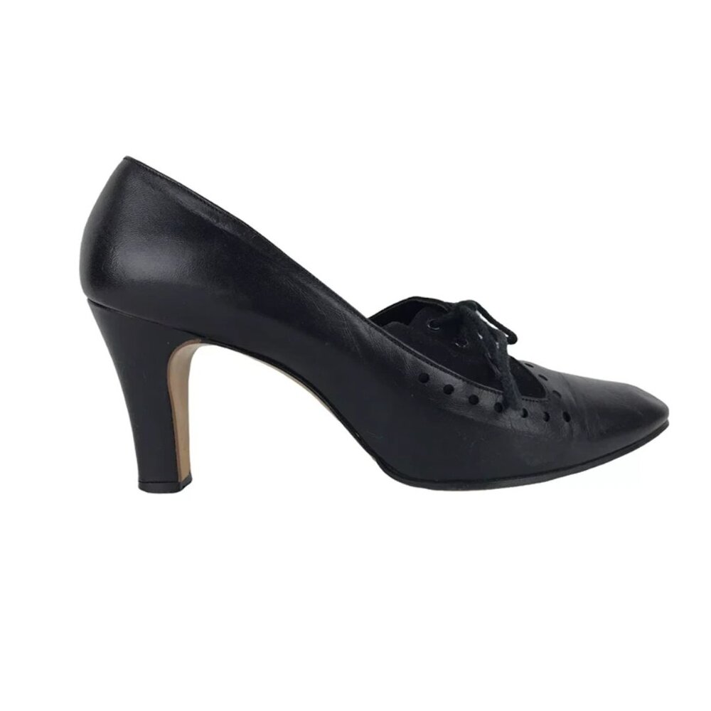 Geppetto Womens Black Leather Almond Toe Lace Up Stiletto Pump Heels Size 8.5 B